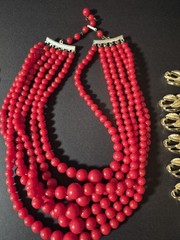 Vintage 1950s 1960s Costume Jewelry Lot Beaded Necklaces Statement Red Blue Gold