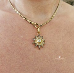 Antique Victorian GIA 19K Gold 1.21ctw Old Mine Diamond Blue Enamel Star Pendant