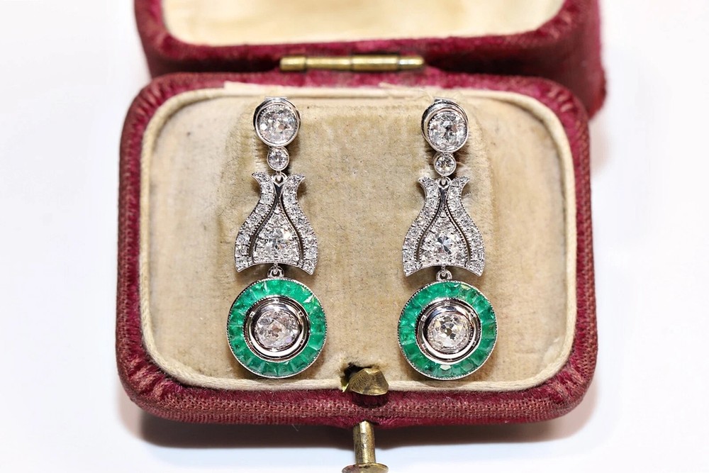 14K White Gold Over 2CT Round Lab Created Diamond Art Deco Vintage Drop Earring