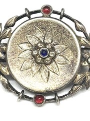 K17 1880-1920 ANTIQUE BROOCH Silver 835 Sapphire & Garnet 27 mm 1.1 Inches WW1