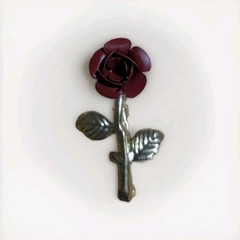 Vintage Red Rose and Bud Gold Tone Pin/ Brooch used 
