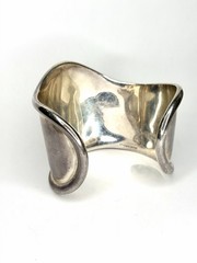 Vintage Sterling Silver Modernist Sculptural Bone Cuff Bracelet 91.7g