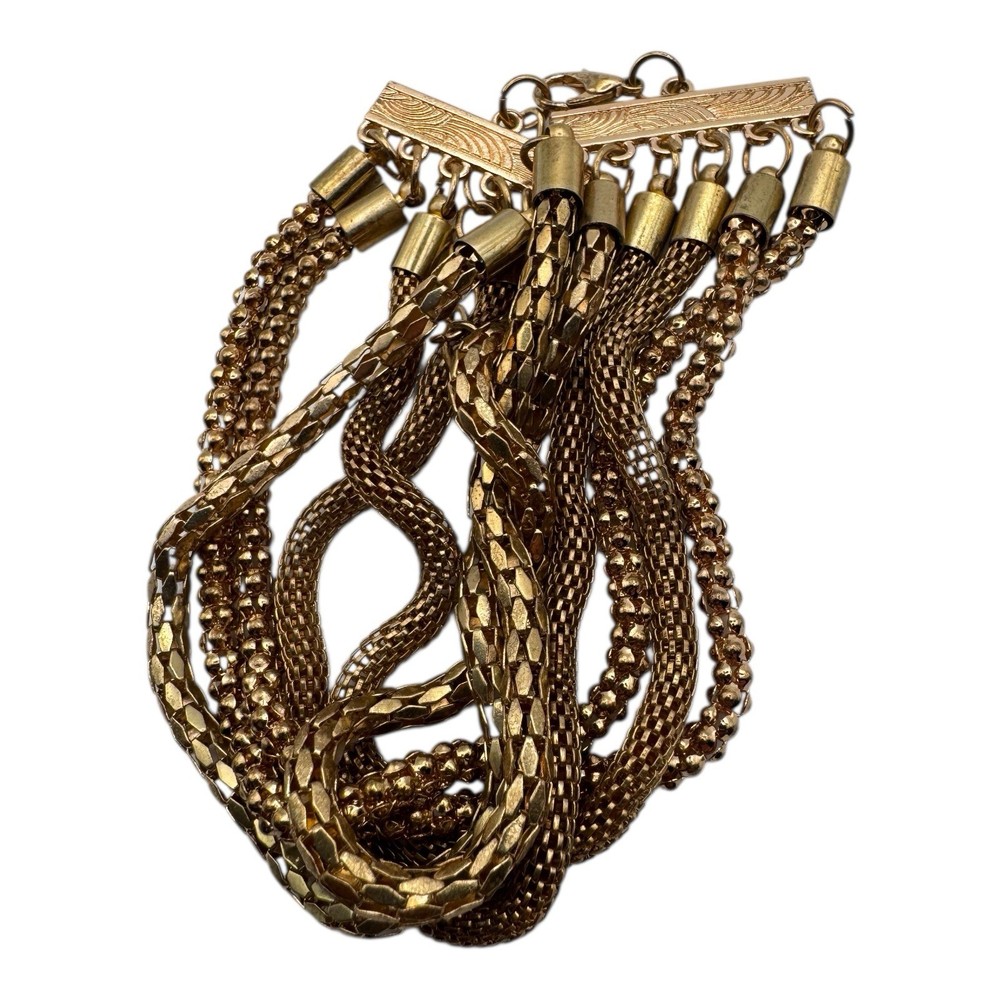 Vintage Multi-Strand Gold-Tone Bracelet – Textured Chain Layers, Toggle Clasp