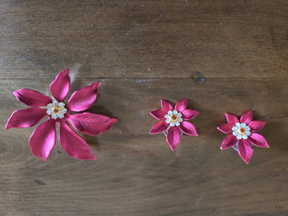 Vintage Poinsettia Brooch And Earrings For Winter/Christmas