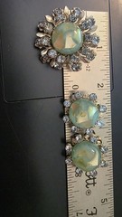 Vintage Cabochon Brooch Pin Earring Set Blue Green Artsy Stone Rhinestones