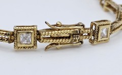 Vintage Gold Vermeil 925 Silver CZ Rope Link Panel Geometric Tennis Bracelet