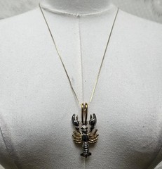 Vintage Lobster Charm Necklace / Brooch Pin Gold and Silver Jewelry