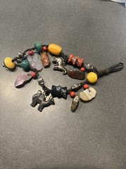 VINTAGE 8” DOUBLE STRAND NATURAL STONE MURANO BEAD LEATHER CHARM BRACELET TIBET