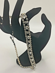 Vintage Unsigned Double Row Clear Rhinestone Floral Necklace Silver Tone 15.5”