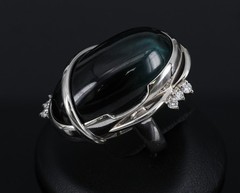 38.45ct Bi-Color Indicolite Tourmaline 0.28ct Diamond Platinum Ring Size 6.5
