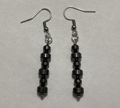 Hematite Beaded Artisan Fashion Metallic Silver Steel Hook Dangle Drop Earrings