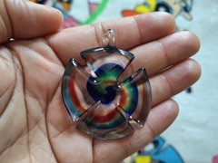 Vintage Iron Cross Hippie Spiral Glass Art Pendant For Necklace
