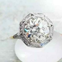 Old European Art Deco Style 3Ct Lab Created Diamond Ring 14k Yellow Gold Finish