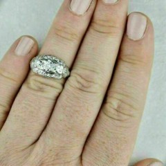 Geometric Late Art Deco Wedding Ring 14K White Gold Over 2 Ct Simulated Diamond