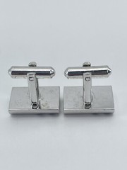 Cufflinks Rectangle Silver tone with horizontal black enamel lines