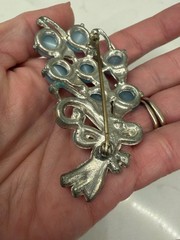 VTG Blue Moonglow Pot Metal Flower Bouquet Brooch Enamel 3″ Rhinestone Art Deco
