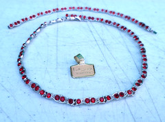 Red Rhinestone Rhodium Choker Necklace & Bracelet Set BEL-COR c1950s NOS Unused