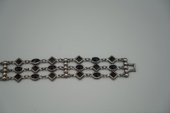 Vintage Geometric Black/Silver Tone Set-Enamel Earrings-Glass Onyx Bracelet