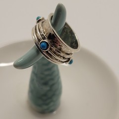 Vintage Mexico 925 Sterling Silver Spinner Band Ring Hammered Fidget Size 7.5