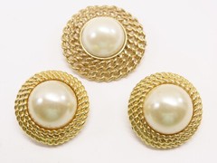 Jewelry Set Cabochon Faux Pearl Brooch Pin Earrings Gold Tone Cable VTG D2200
