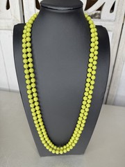Vintage 60s 70s Mod Green Glass Bead Hand Tied Extra Long Necklace 28in