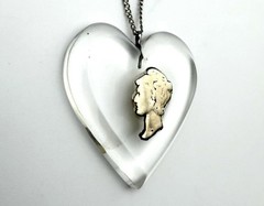 Vintage Mercury Dime Lucite Heart Necklace Sterling Silver 18” Chain Sweetheart