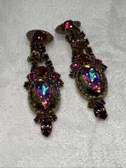 VTG Juliana D&E Heliotrope Watermelon Demi Parure Brooch Clip Earrings