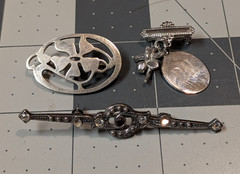 Vintage Sterling Silver Brooch Lot 925 Rhinestone Bar Floral DH Monogram Pins
