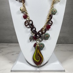 VTG Signed Erickson Beamon Runway Statement Necklace Flower Swirl Glass Pendant