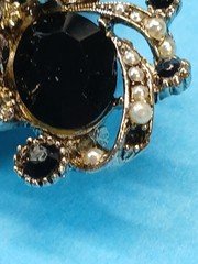 Vintage Arthur Pepper Mode ART Black rhinestone Faux Pearl Flower Trefoil Brooch
