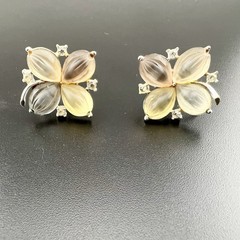 Vintage Lisner Earrings Thermoset Floral Rhinestone Silver Tone Screw Back