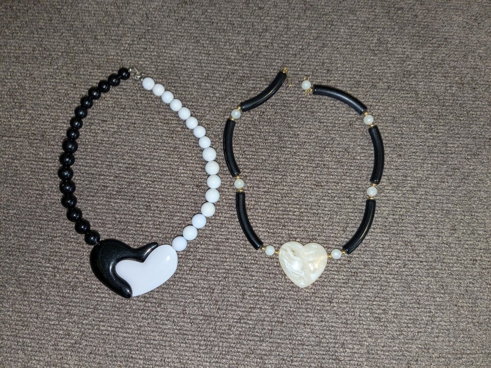 Vintage Black & White Necklaces – 1970’s & 1980’s – 2 Pieces