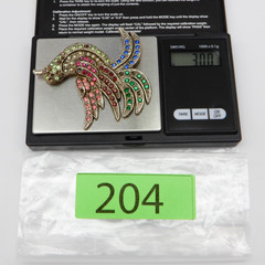 Vintage Pot Metal Brooch Large Bird Figural Pin Multicolor Rhinestones 2.6″