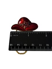Red Hat Society Brooch Pin Eye Glasses Holder Gold Tone Chain VTG Enamel Shimmer