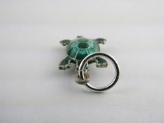 Vintage Sterling Silver Green Enameled Turtle Charm Pendant 1g 7/8 Inch Length