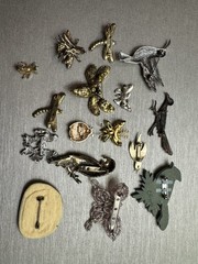 Vintage Mixed Brooch & Pin Lot 13pc Insects Birds Animals Multicolor Metal