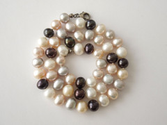 Freshwater Pearl Bead Necklace Multicolor 925 Silver Clasp 39,4 g/46 cm