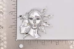 Vintage Sun Moon Mask Abstract Brooch Pin Silver Tone Art Chunky 1980s BinBK