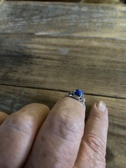 Vintage 10k White Gold Blue Lindy Star Sapphire Ring, Size 5 3/4 Diamond Chips