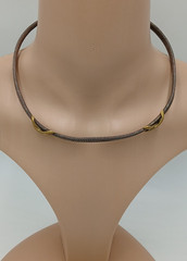 VTG 925 Taxco Mexico Heavy Cable Choker Necklace 61g Two Tone Accent End Caps