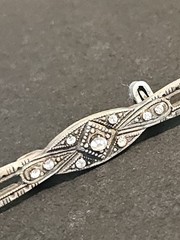 Antique Silver Tone Bar Pin Art Deco Edwardian Rhinestones Dainty Brooch 1910’s