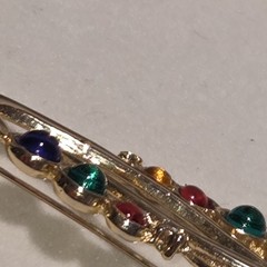 VTG Colorful Cabochons Goldtone Multi Color Swoop Brooch Pin Unsigned Unique