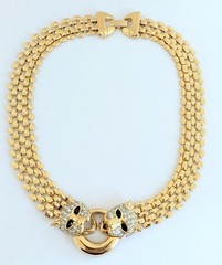 Gorgeous 1980’s Green Eyed Panthers Panther Link Choker Statement Necklace