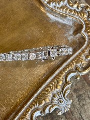 Vtg. HMI Ladies 18mm Silver Toned Crystal Tennis Bracelet 8” Works