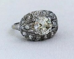 Art Deco Style Round Cut Lab Created Diamond 14K White Gold FN Engagement Ring