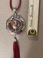 Vintage Cloisonné Red Floral Peacock Enameled Hexagon Tassel Necklace Bird New