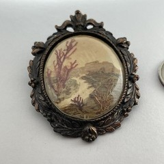 Vintage W. Australia Bark Painting Collage Landscape Copper Color Brooch Pendant