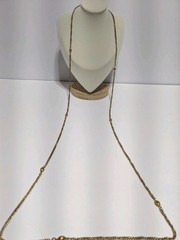 VTG Freirich Gold Tone Chain Necklace With Stationed Oval Metal Beads 54″. FLAW