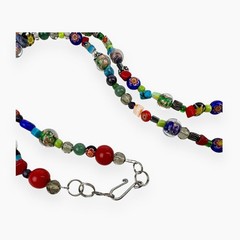 Vintage Glass Beaded Necklace Colorful Natural Stone Chips Artisan Boho Chic