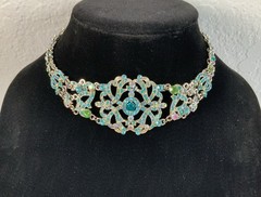 VCLM Vintage Victorian Style Choker Necklace Blue Green AB Crystals